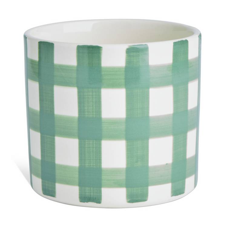 Argos Home green gingham ceramic planter 13.5cm, imported from the UK