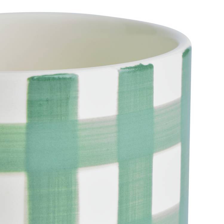 Argos Home green gingham ceramic planter 13.5cm, imported from the UK