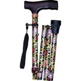 Aidapt folding walking stick patterned floral on black, UK version