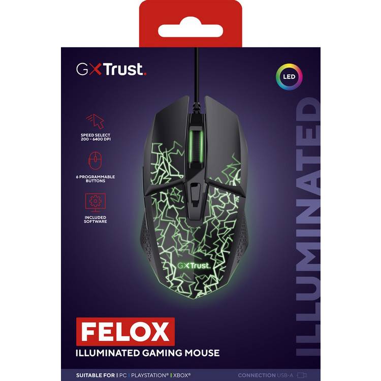 GXTrust 113 Felox illuminated wired gaming mouse in black - British product