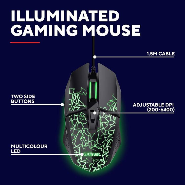 GXTrust 113 Felox illuminated wired gaming mouse in black - British product