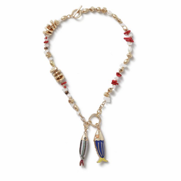 Revere fish charm beaded chain necklace 45cm, imported from the UK