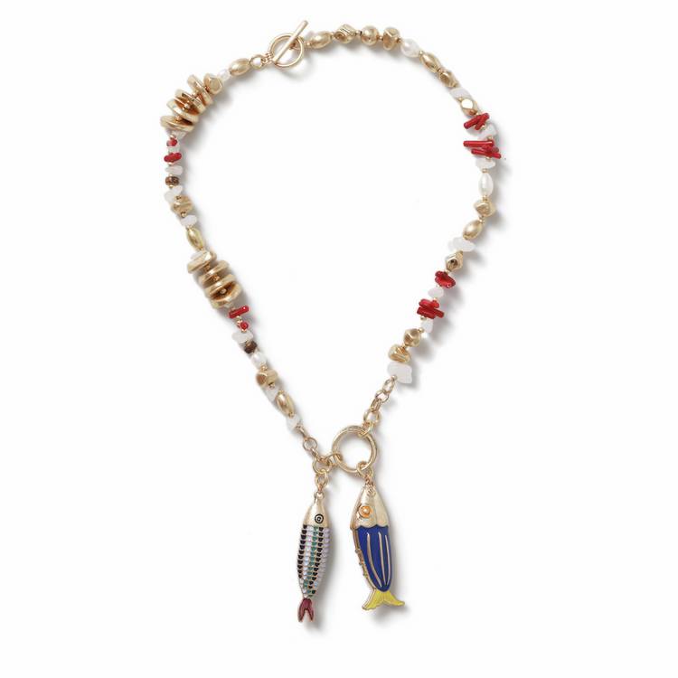 Revere fish charm beaded chain necklace 45cm, imported from the UK