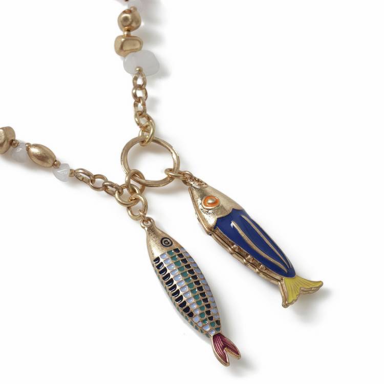 Revere fish charm beaded chain necklace 45cm, imported from the UK