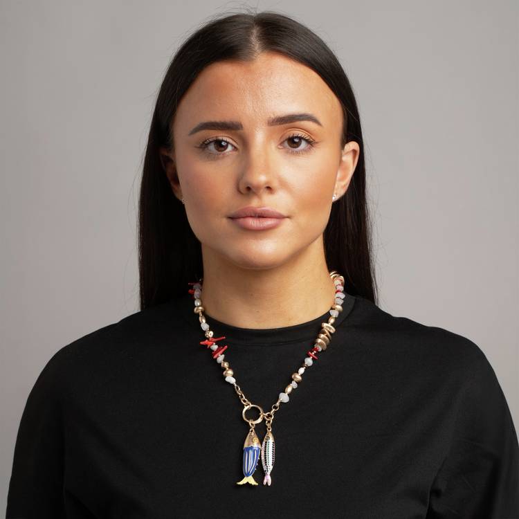 Revere fish charm beaded chain necklace 45cm, imported from the UK