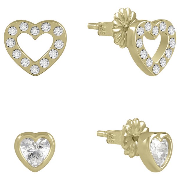 Radley heart stud earrings set of 2, 18ct gold plated (British brand)
