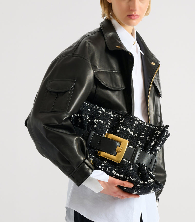 Balmain Anthem shoulder bag medium tweed, imported from the UK