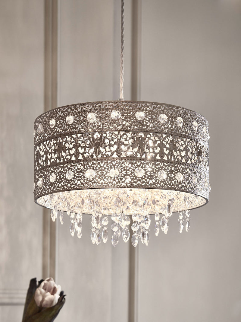 Chrome Maya easy fit pendant lamp shade, imported from the UK
