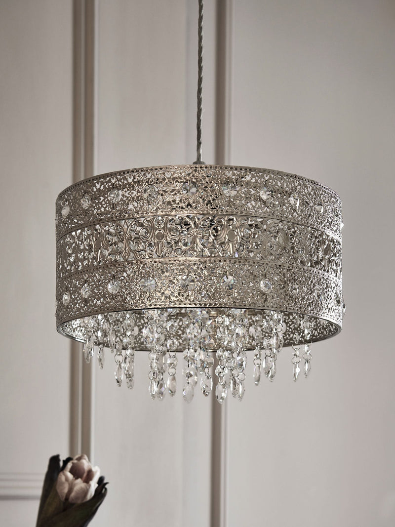 Chrome Maya easy fit pendant lamp shade, imported from the UK