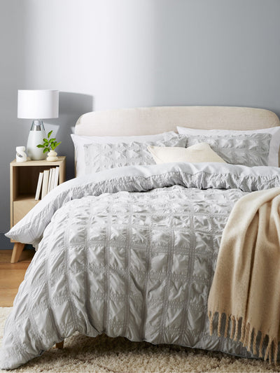 Silver Grey Seersucker Supersoft Textured Duvet Cover and Pillowcase Set