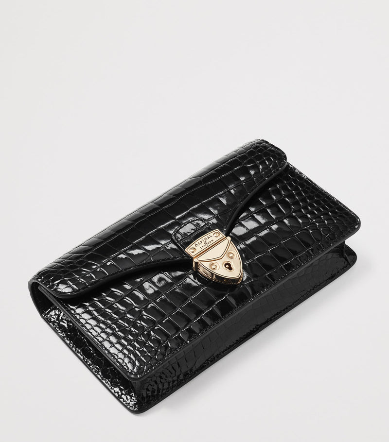 Aspinal of London Mayfair croc-embossed leather clutch bag - British product