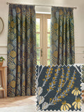 Wylder Ophelia floral jacquard curtains in blue and saffron - British product