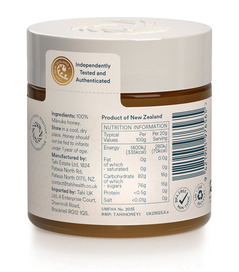 Tahi Honey Manuka Honey UMF 25+ MGO 1200+ 250g jar (British brand)