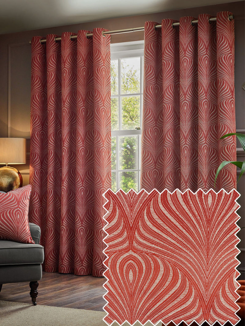 Paoletti Terracotta Gatsby Jacquard eyelet curtains, UK version