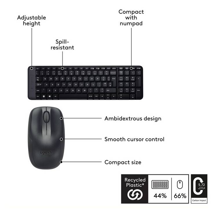 Logitech MK220 wireless keyboard mouse combo - British product