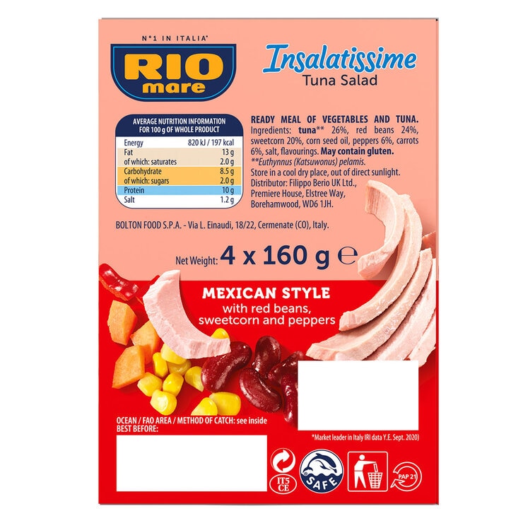 Rio Mare Mexican Style Tuna Salad 4 x 160g, imported from the UK
