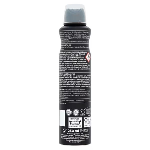Superdrug men's sensitive anti-perspirant spray 250ml (British brand)