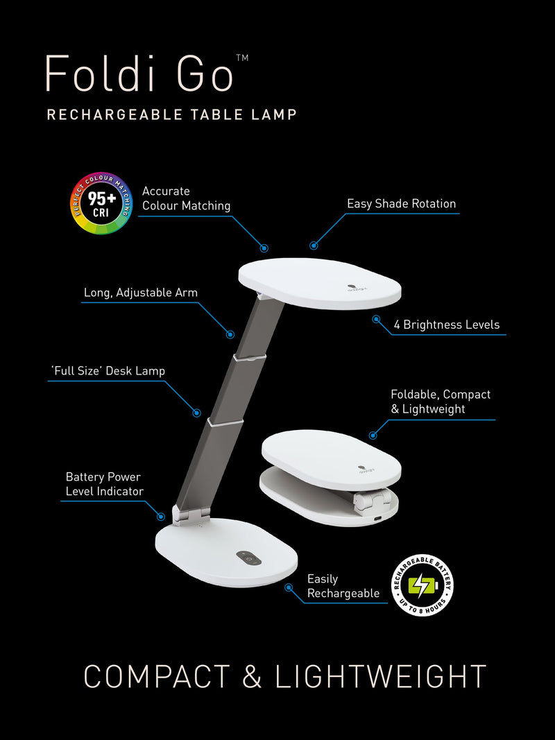 Daylight Company Foldi Go portable white desk lamp, UK version