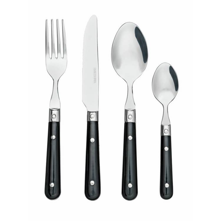 Argos Home black 16-piece bistro cutlery set, imported from the UK