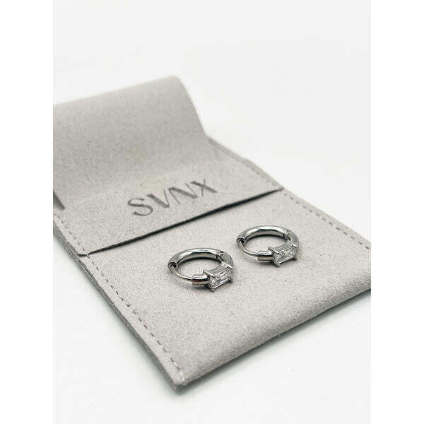 SVNX crystal huggie hoops in silver stainless steel (British brand)