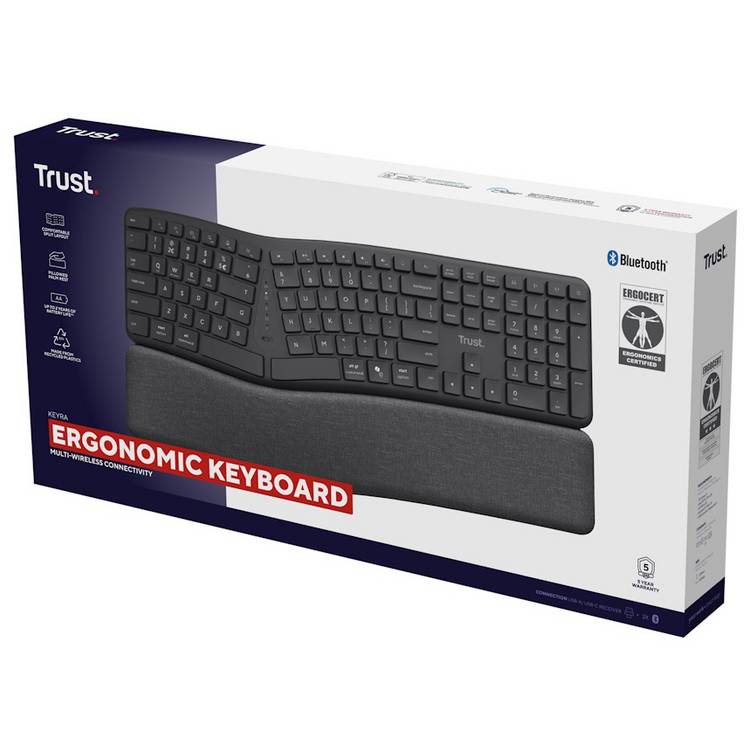 Trust ergonomic wireless keyboard black, UK version