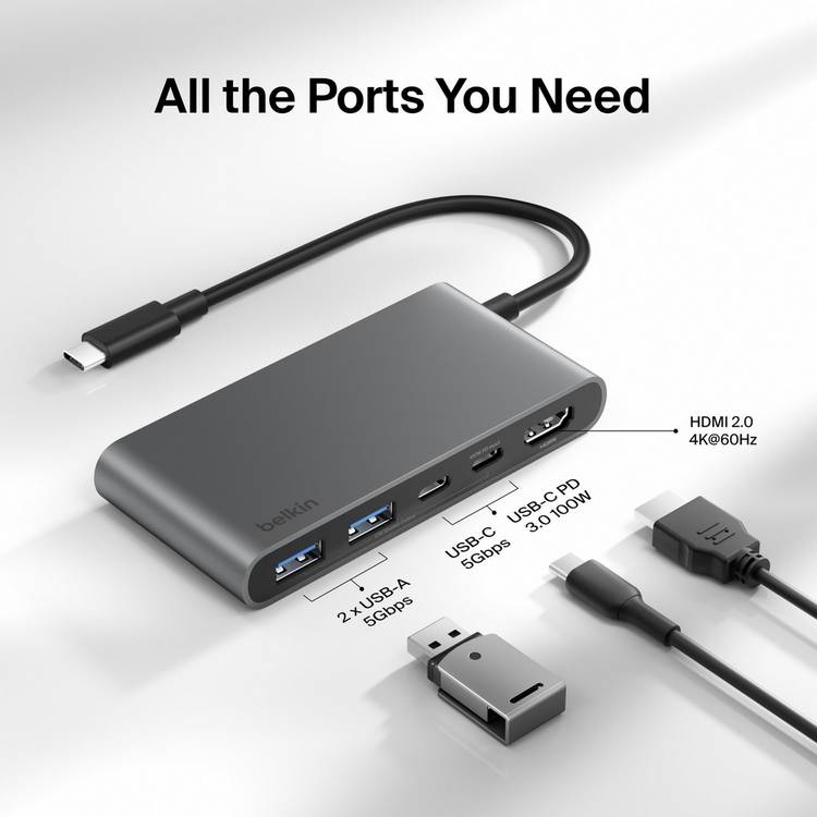 Belkin 5-port USB-C hub - British product
