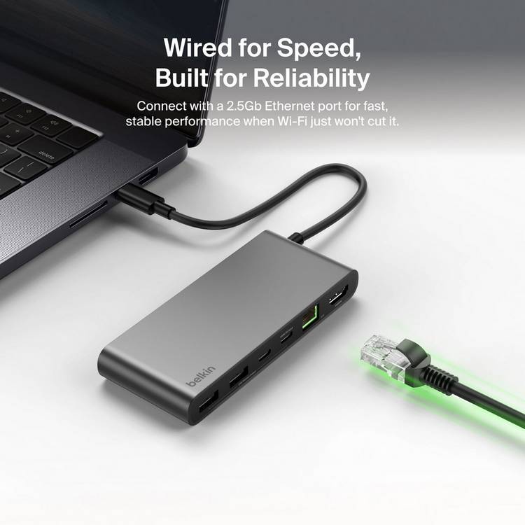 Belkin 8-port USB-C hub with multiple ports, imported from the UK