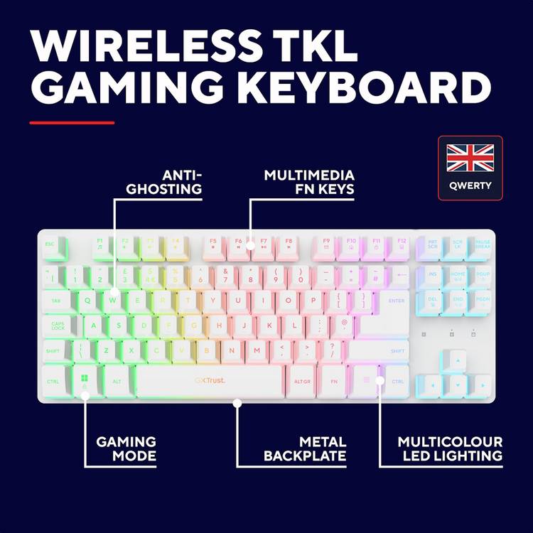 GXTrust 831 Thado TKL wireless gaming keyboard white, imported from the UK