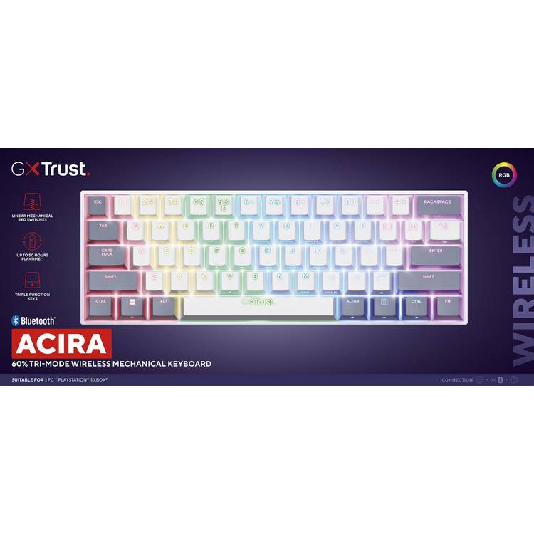 GXTrust Acira 60% mini wireless gaming keyboard, UK version