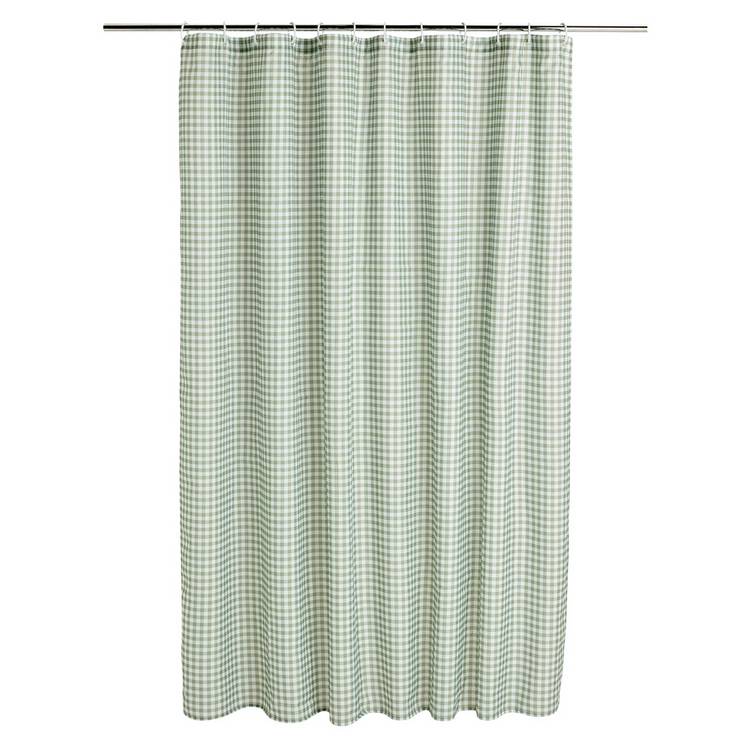 Argos Home gingham shower curtain in sage green - British product