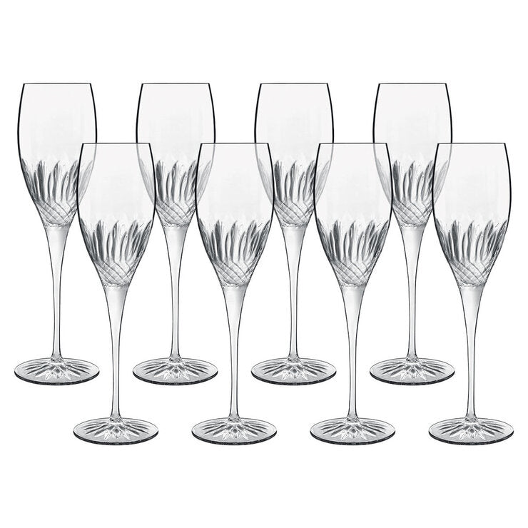 Luigi Bormioli crystal flute glasses 8 pack 220ml, UK version
