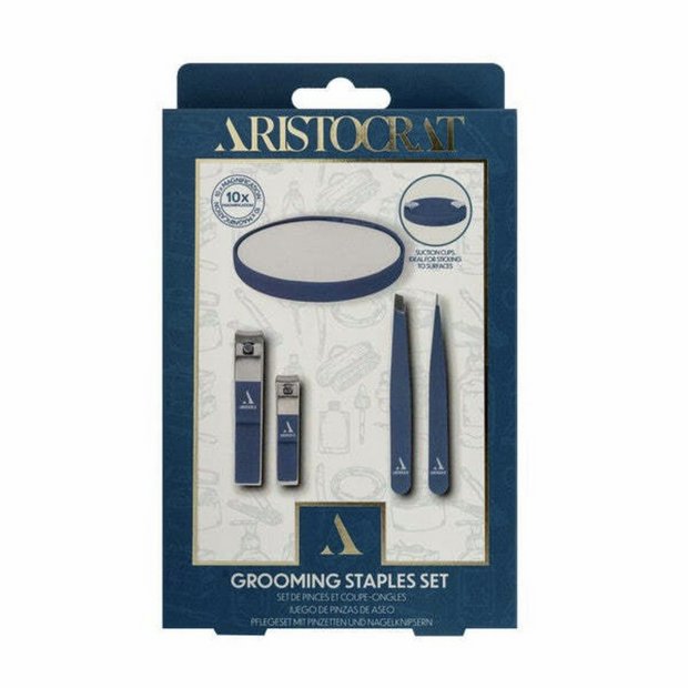 Aristocrat stainless steel grooming set with five tools, imported from the UK