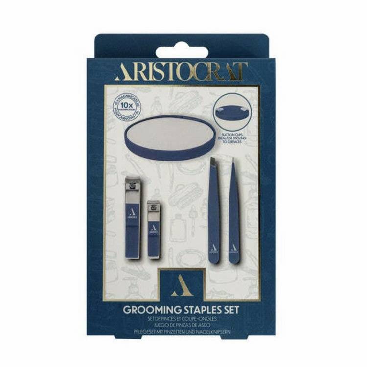 Aristocrat stainless steel grooming set with five tools, imported from the UK