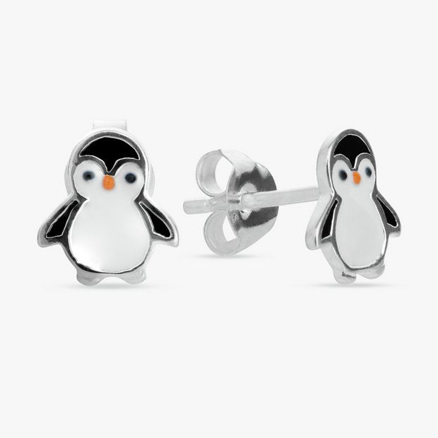 Revere kids sterling silver penguin enamel earrings (British brand)