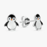 Revere kids sterling silver penguin enamel earrings (British brand)