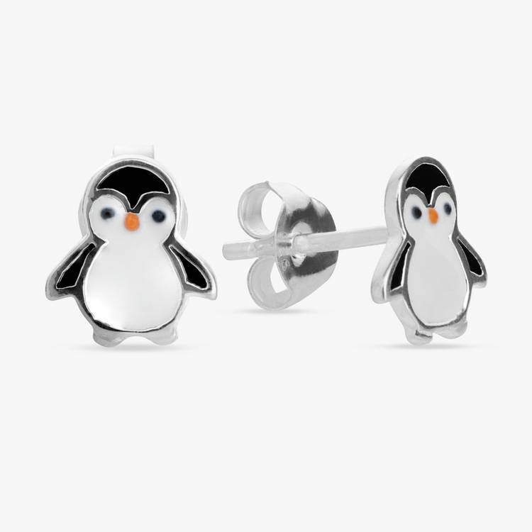 Revere kids sterling silver penguin enamel earrings (British brand)