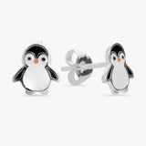 Revere kids sterling silver penguin enamel earrings (British brand)