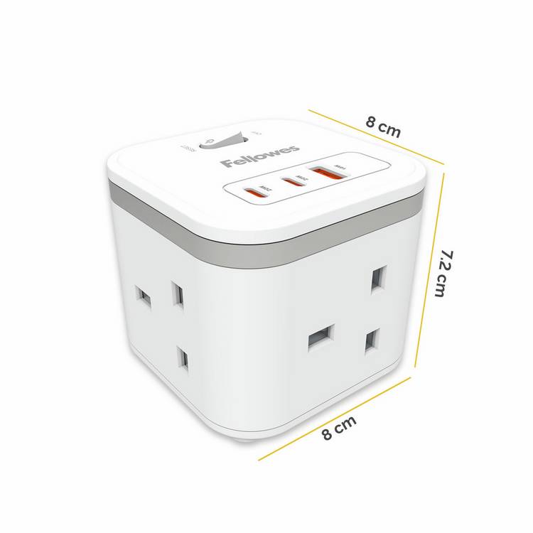 Fellowes Power Cube white with 3 sockets and 2m cable (British brand)