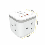 Fellowes Power Cube white with 3 sockets and 2m cable (British brand)