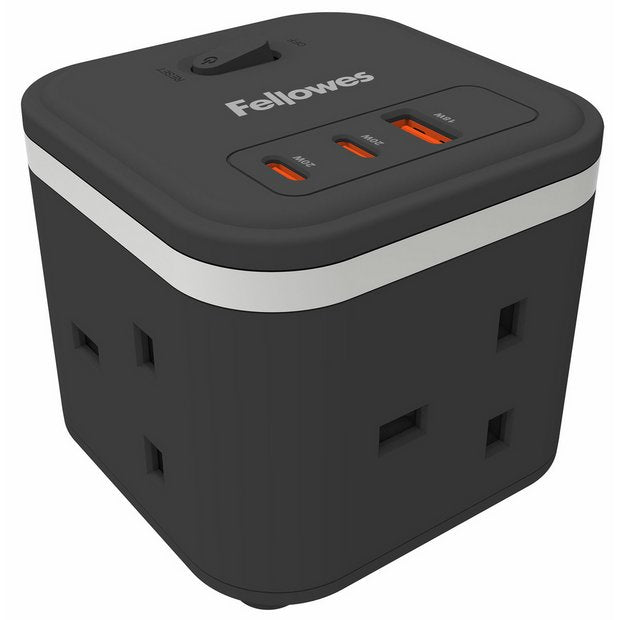 Fellowes Power Cube 3 Socket 2m USB-A USB-C, UK version