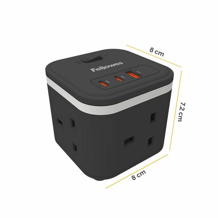 Fellowes Power Cube 3 Socket 2m USB-A USB-C, UK version