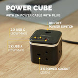 Fellowes Power Cube 3 Socket 2m USB-A USB-C, UK version