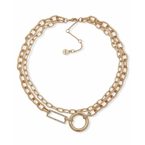 DKNY gold tone pave double row necklace - British product