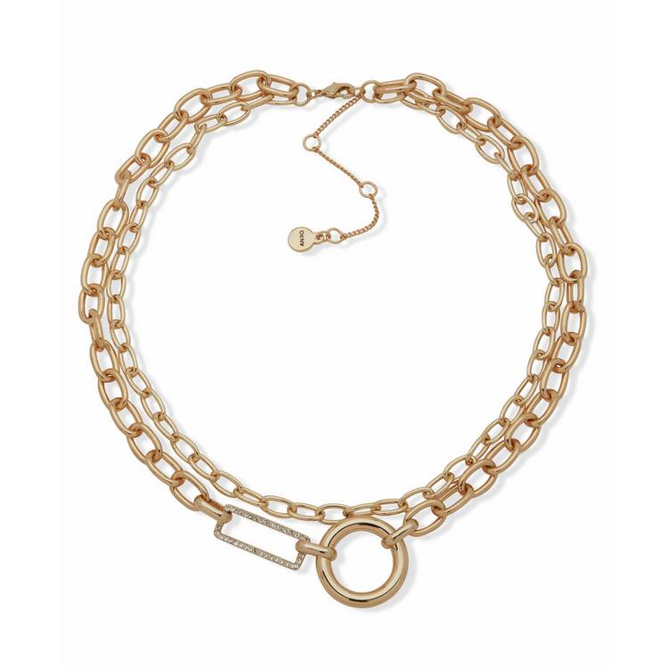 DKNY gold tone pave double row necklace - British product