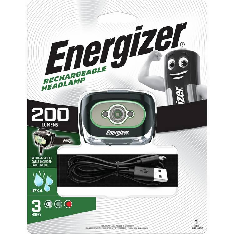 Energizer rechargeable head torch 200 lumens, imported from the UK