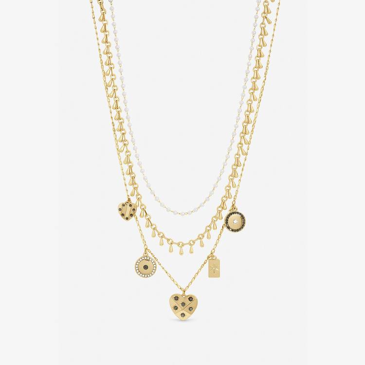 Lipsy gold plated celestial charm multirow necklace - British product
