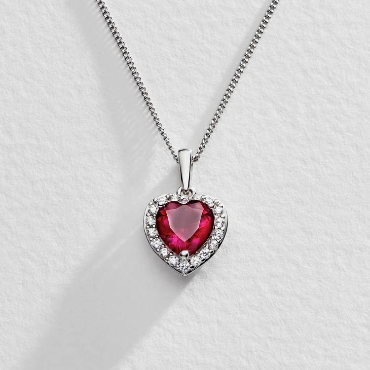 Revere sterling silver ruby cubic zirconia heart pendant, UK version