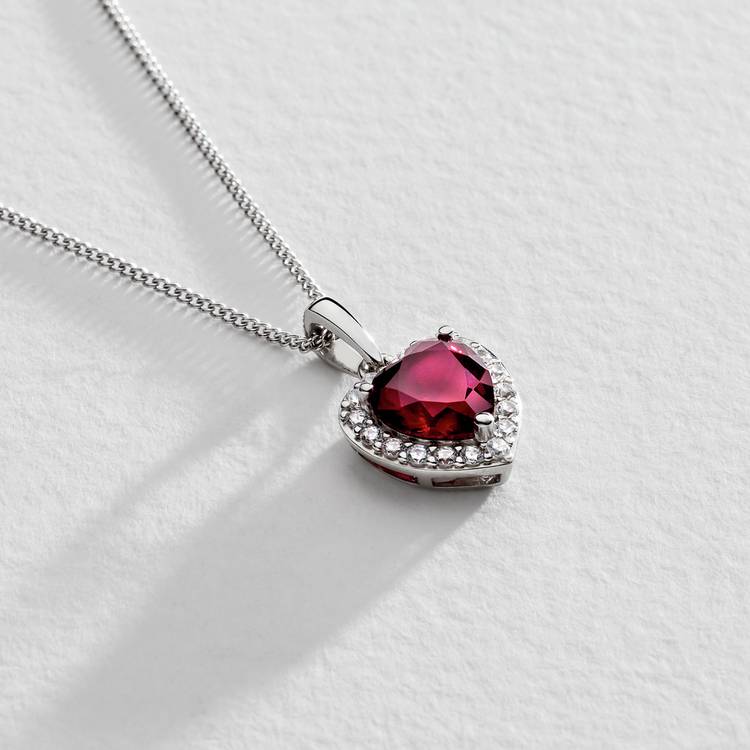 Revere sterling silver ruby cubic zirconia heart pendant, UK version