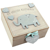Petit Cheri blue keepsake box with hearts and elephants, imported from the UK
