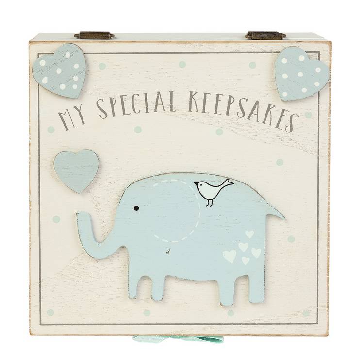 Petit Cheri blue keepsake box with hearts and elephants, imported from the UK